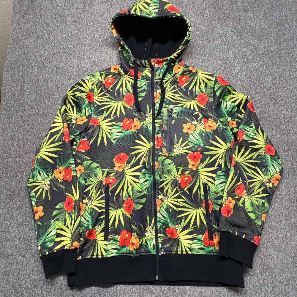 Empyre Surplus Co Mens Tropical Floral Full Zip Hoodie Fleece Jacket‎ Medium